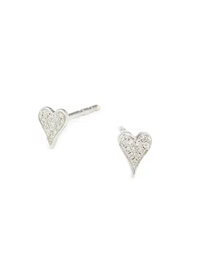 Saks Fifth Avenue Women's 14k White Gold & 0.05 Tcw Diamond Heart Stud Earrings In Metallic