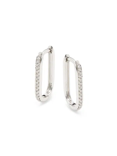 Saks Fifth Avenue Women's 14k White Gold & 0.08 Tcw Diamond Paperclip Link Hoop Earrings