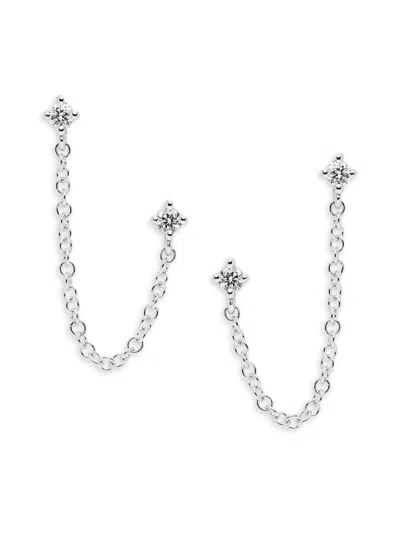 Saks Fifth Avenue Women's 14k White Gold & 0.09 Tcw Diamond Chain Double Piercing Earrings