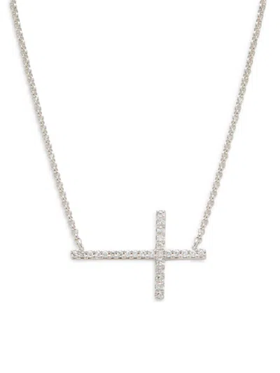 Saks Fifth Avenue Women's 14k White Gold & 0.09 Tcw Diamond Cross Pendant Necklace