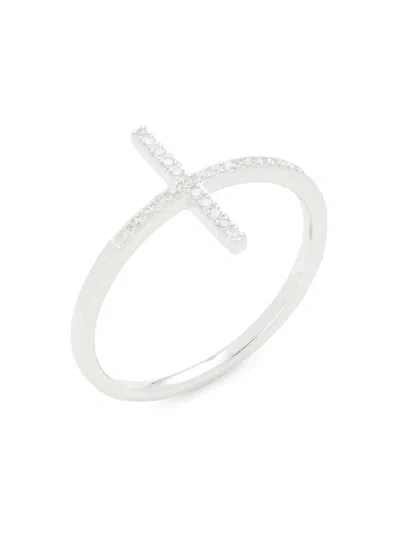 Saks Fifth Avenue Women's 14k White Gold & 0.1 Tcw Diamond Cross Ring