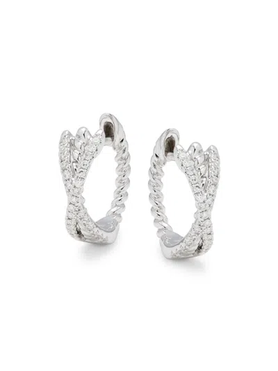 Saks Fifth Avenue Women's 14k White Gold & 0.12 Tcw Diamond Bridge Huggie Earrings In Metallic