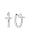 Saks Fifth Avenue Women's 14k White Gold & 0.13 Tcw Diamond Cross Huggie Earrings In White Gold