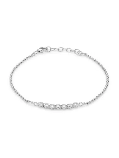 Saks Fifth Avenue Women's 14k White Gold & 0.15 Tcw Bezel Diamond Ball Chain Bracelet In Metallic