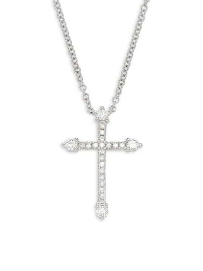 Saks Fifth Avenue Women's 14k White Gold & 0.17 Tcw Diamondcross Pendant Necklace In Metallic