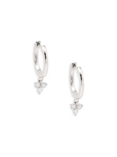 Saks Fifth Avenue Women's 14k White Gold & 0.174 Tcw Diamond Drop Earrings In Green