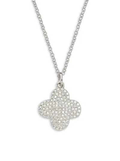 Saks Fifth Avenue Women's 14k White Gold & 0.23 Tcw Diamond Clover Pendant Necklace In Metallic