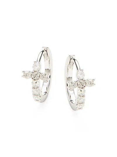 Saks Fifth Avenue Women's 14k White Gold & 0.250 Tcw Diamond Cross Huggie Earrings