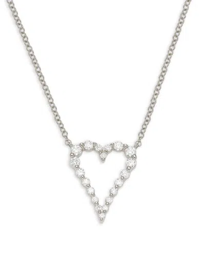 Saks Fifth Avenue Women's 14k White Gold & 0.26 Tcw Diamond Open Heart Pendant Necklace
