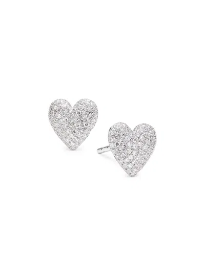 Saks Fifth Avenue Women's 14k White Gold & 0.28 Tcw Pavé Diamond Heart Stud Earrings