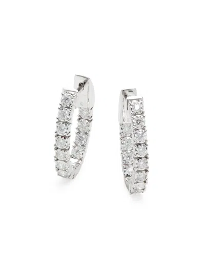 Saks Fifth Avenue Women's 14k White Gold & 0.47 Tcw Diamond Oval Hoop Earrings In Metallic
