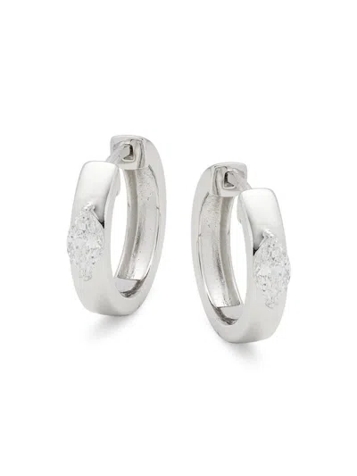 Saks Fifth Avenue Women's 14k White Gold & 0.5 Tcw Diamond Huggie Earrings In Metallic