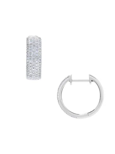 Saks Fifth Avenue Women's 14k White Gold & 0.89 Tcw Diamond Huggie Earrings In Metallic