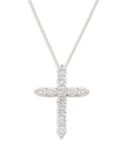 Saks Fifth Avenue Women's 14k White Gold & 0.95 Tcw Lab-grown Diamond Cross Pendant Necklace