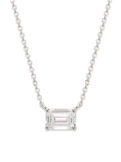 Saks Fifth Avenue Women's 14k White Gold & 0.98 Tcw Lab-grown Diamond Emerald-cut Pendant Necklace/18"