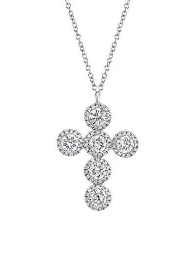 Saks Fifth Avenue Women's 14k White Gold & 1.42 Tcw Diamond Cross Pendant Necklace/18" In Metallic