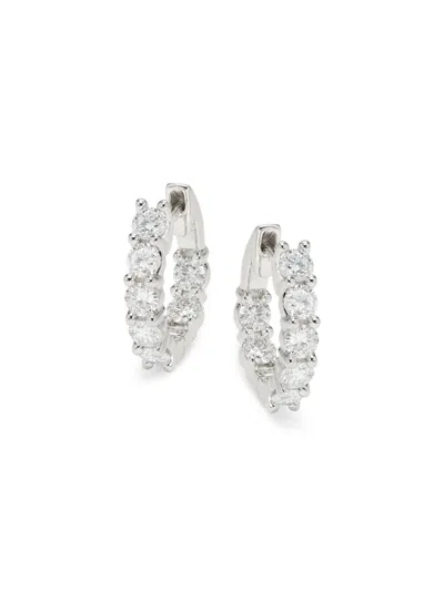 Saks Fifth Avenue Women's 14k White Gold & 1.50 Tcw Lab Grown Diamond Huggie Earrings In Metallic
