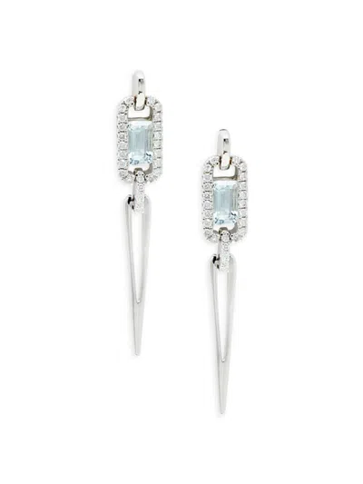 Saks Fifth Avenue Women's 14k White Gold, Aquamarine & Diamond Drop Earrings In Metallic