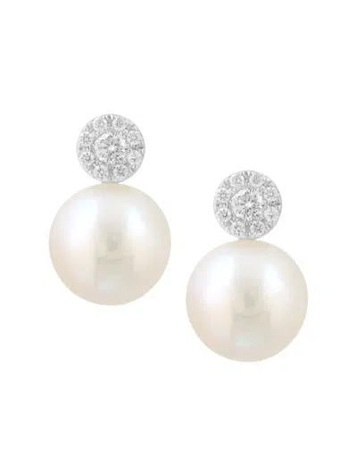 Saks Fifth Avenue Women's 14k White Gold, Cultured Freshwater Pearl & 0.23 Tcw Diamond Stud Earrings In Neutral