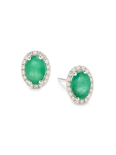 Saks Fifth Avenue Women's 14k White Gold, Emerald & Diamond Halo Stud Earrings
