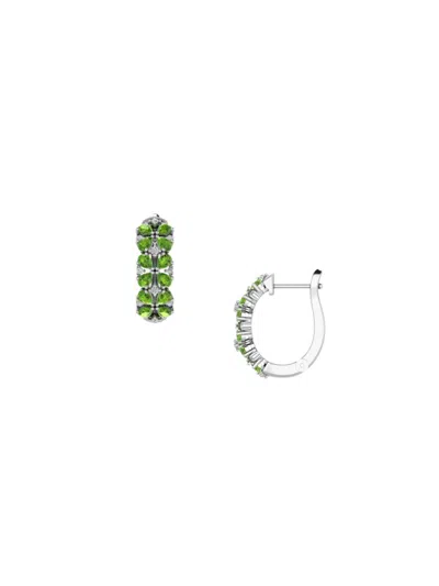 Saks Fifth Avenue Women's 14k White Gold, Emerald & Diamond Huggie Hoop Earrings In Green