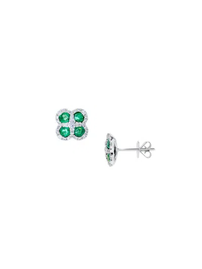 Saks Fifth Avenue Women's 14k White Gold, Emerald & Diamond Stud Earrings In Green