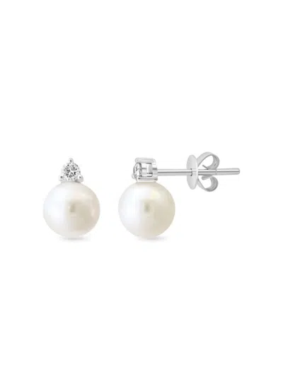 Saks Fifth Avenue Women's 14k White Gold, Freshwater Pearl & Diamond Stud Earrings