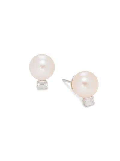 Saks Fifth Avenue Women's 14k White Gold, Freshwater Pearl & Lab Grown Diamond Stud Earrings