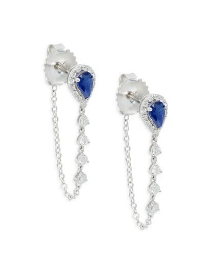Saks Fifth Avenue Women's 14k White Gold, Sapphire & Diamond Chain Drop Earrings In Metallic