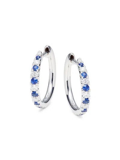 Saks Fifth Avenue Women's 14k White Gold, Sapphire & Diamond Hoop Earrings In Metallic