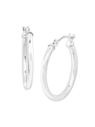 Saks Fifth Avenue Women's 14k White Gold Tube Huggie Hoop Earrings In Metallic