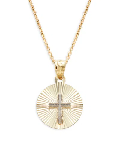 Saks Fifth Avenue Women's 14k Yellow & White Gold Cross Pendant Necklace