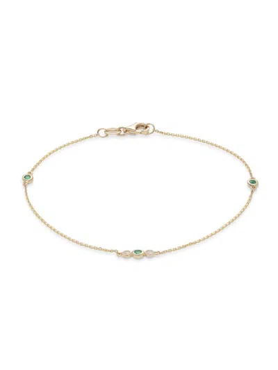 Saks Fifth Avenue Women's Private Label 14k Yellow Gold, 0.03 Tcw Diamond & 0.11 Tcw Emerald Bracelet