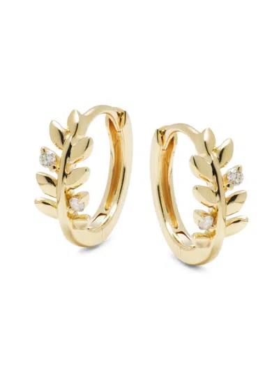 Saks Fifth Avenue Women's 14k Yellow Gold, 0.05 Tcw Diamond Leaf Huggie Earrings