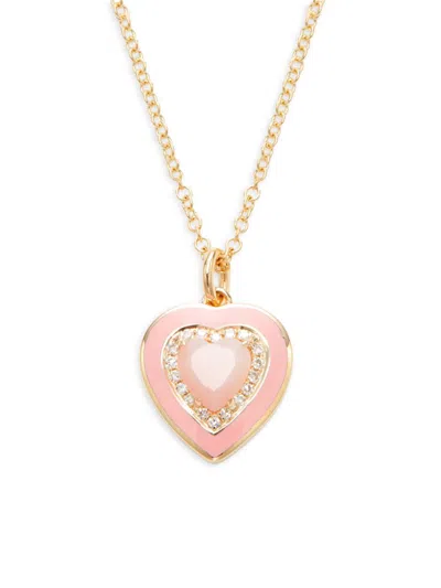 Saks Fifth Avenue Women's 14k Yellow Gold, 0.05 Tcw Diamond, Opal & Enamel Heart Pendant Necklace