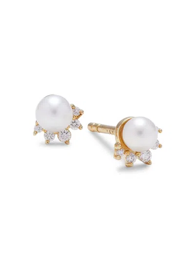Saks Fifth Avenue Women's 14k Yellow Gold, 0.056 Tcw Diamond & 4mm Freshwater Pearl Stud Earrings