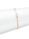 SAKS FIFTH AVENUE WOMEN'S 14K YELLOW GOLD, 0.07 TCW DIAMOND & 6.5-7.5 MM CULTURED PEARL PAPER CLIP BRACELET