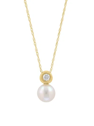 Saks Fifth Avenue Women's 14k Yellow Gold, 0.10 Tcw Diamond & Akoya Pearl Pendant Necklace