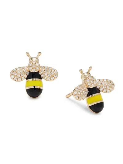 Saks Fifth Avenue Women's 14k Yellow Gold, 0.18 Tcw Diamond & Enamel Bee Stud Earrings