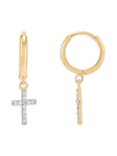 Saks Fifth Avenue Women's 14k Yellow Gold 0.88 Tcw Diamond Cross Huggie Earrings