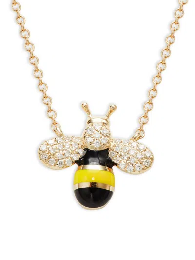 Saks Fifth Avenue Women's 14k Yellow Gold, 0.9 Tcw Diamond & Enamel Bee Pendant Necklace In Multi