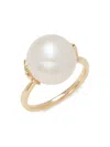 Saks Fifth Avenue Women's 14k Yellow Gold, 12-13mm White Ming Pearl & Diamond Ring In Yellow Gold