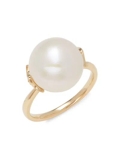 Saks Fifth Avenue Women's 14k Yellow Gold, 12-13mm White Ming Pearl & Diamond Ring