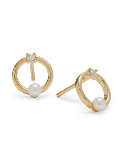 Saks Fifth Avenue Women's 14k Yellow Gold, 2.5-3mm Freshwater Pearl & Diamond Stud Earrings