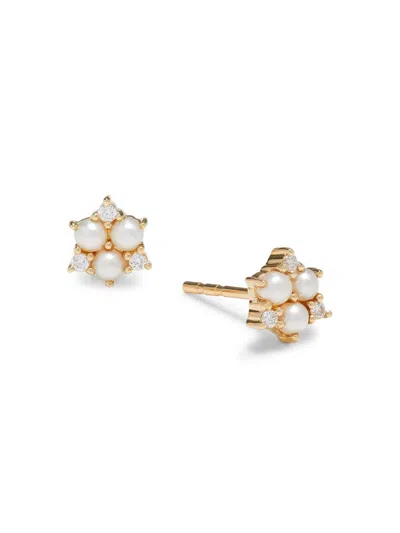 Saks Fifth Avenue Women's 14k Yellow Gold, 3mm Cultured Freshwater Pearl & Diamond Stud Earrings