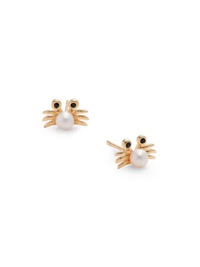 Saks Fifth Avenue Women's 14k Yellow Gold, 3mm Round Cultured Freshwater Pearl & Cubic Zirconia Crab Stud Earrings