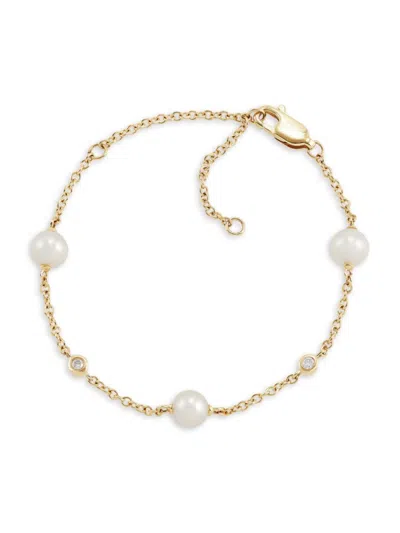 Saks Fifth Avenue Women's 14k Yellow Gold, 5.5-6mm Pearl & Diamond Bracelet
