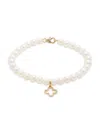 Saks Fifth Avenue Women's 14k Yellow Gold, 6-7mm Freshwater Pearl & Diamond Clover Strand Bracelet In Yellow Gold