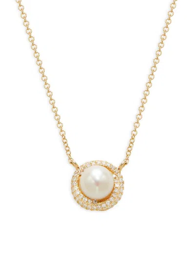 Saks Fifth Avenue Women's 14k Yellow Gold, 6.3-6.5 Cultured Pearl & Diamond Pendant Necklace