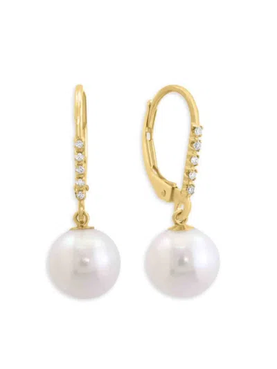 Saks Fifth Avenue Women's 14k Yellow Gold, 7mm Round Freshwater Pearl & Diamond Drop Earrings